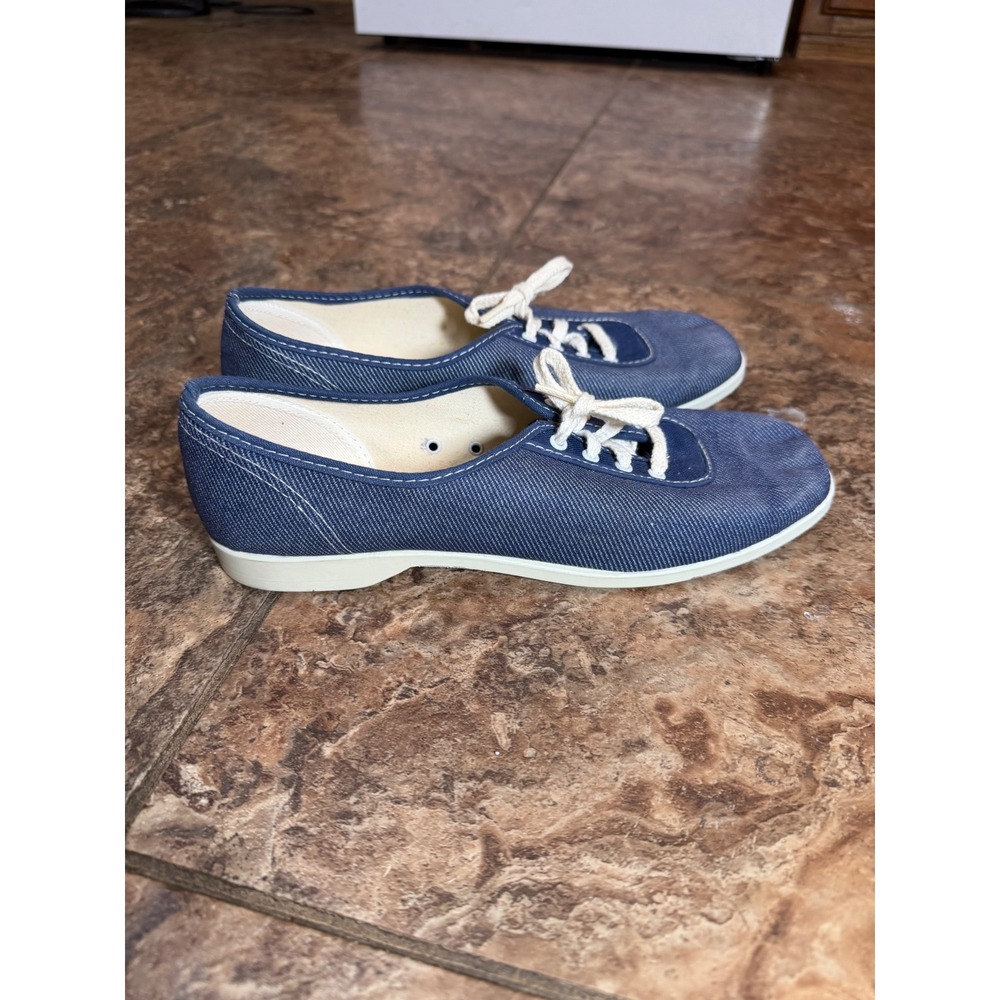 Vintage Brunswick Blue Denim Bowling Shoes Womens 8.5M Made in USA Retro 48289